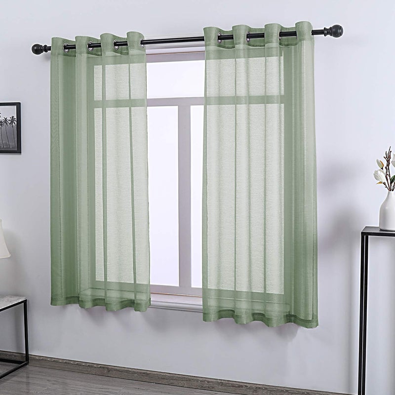 DONREN Sage Green Curtains 63 Inch Length for Bedroom - Grommet Textured Voile Drapes Window Sheer Curtain Panel for Bedroom Girls Room,52 X 63 Inches Long - Image 2